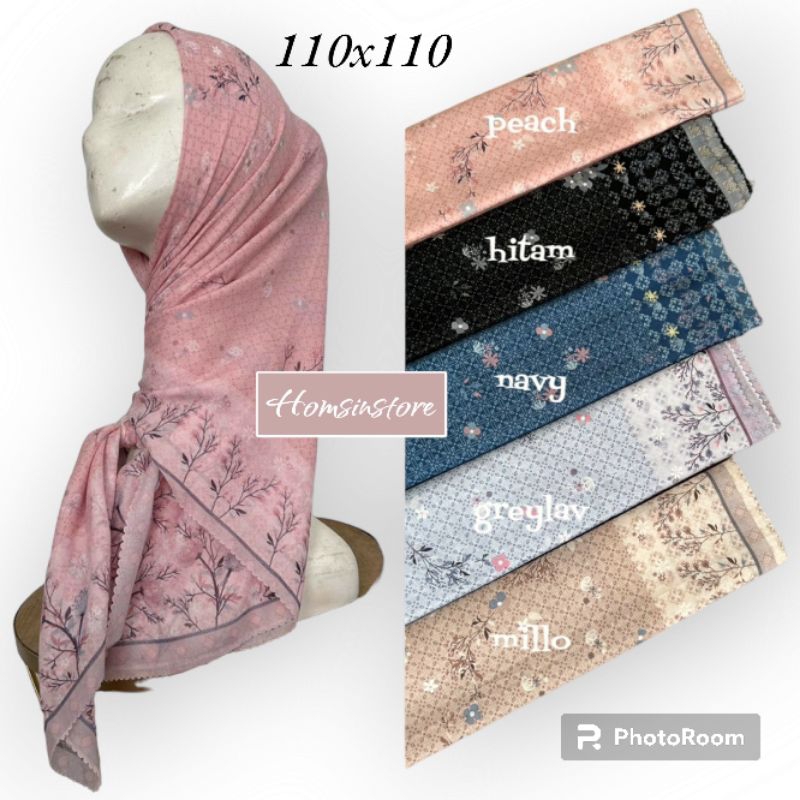 HS Kerudung Segi empat motif bunga kecil terbaru