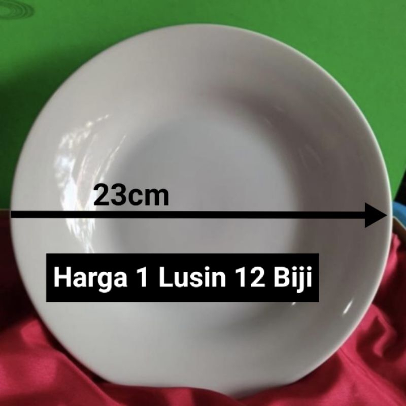 piring makan keramik putih polos ukuran 9 inch harga 1 Lusin isi 12 biji