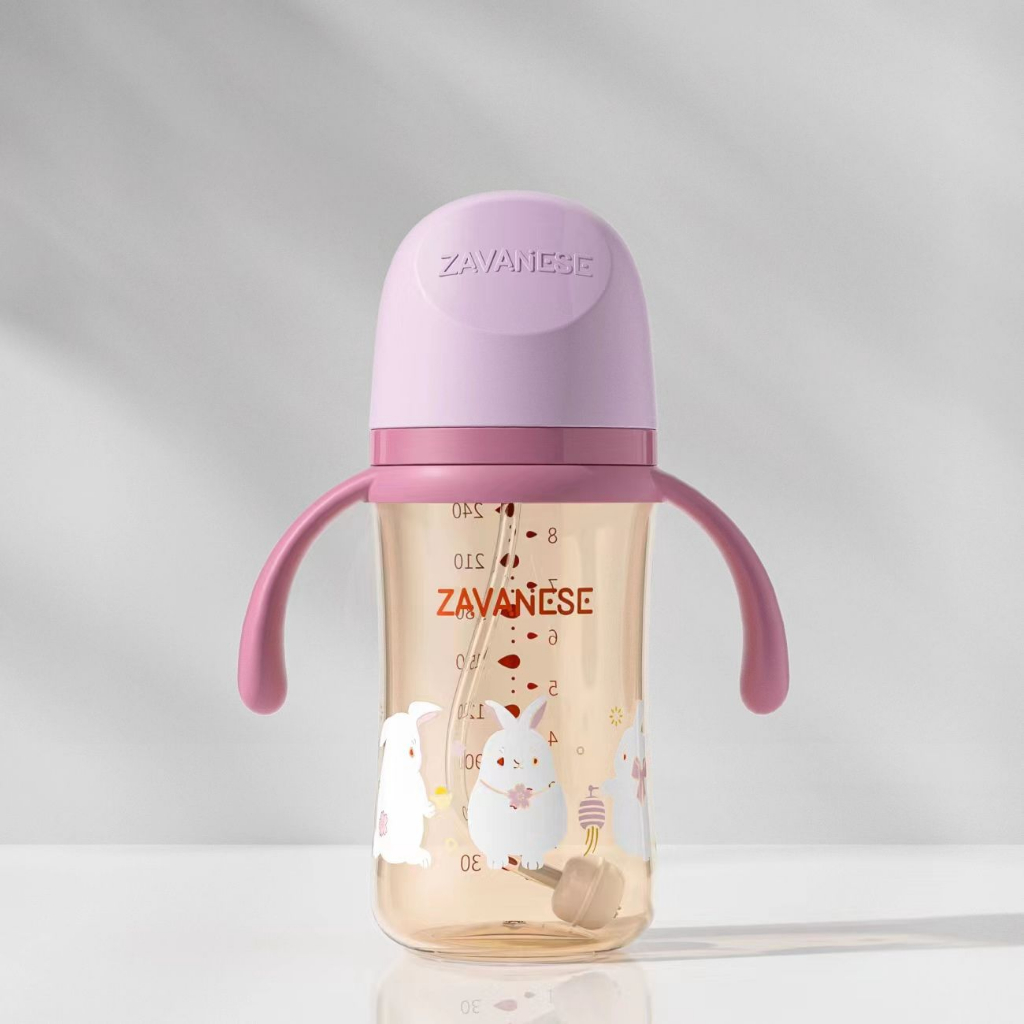 *COD* Botol Minum Bayi Zavanese 2in1& 3in 1 Dot dan Sedotan 240 & 300 ml Training Cup Karakter BPA Free-3IN1 KELINCI UNGU