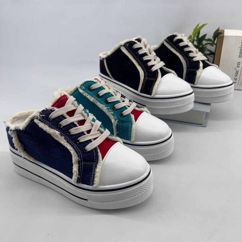 Wedges sneakers 8cm canvas harajuku shoes sepatu sport wanita casual dailyshoes sepatu kantor kerja 