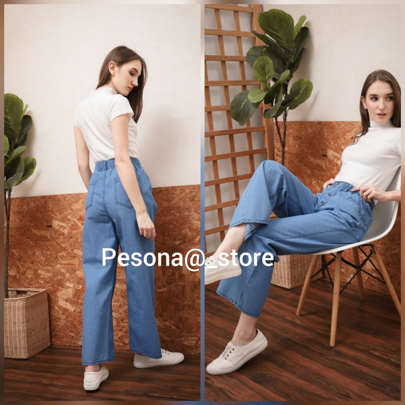 Kulot Jeans Dewasa Wanita Kancing Depan/ Highwaist Kulot Jeans Wanita Buton