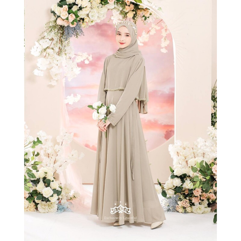 Hawa dress | Sage green set pashmina polos | Kazami | Gamis mewah