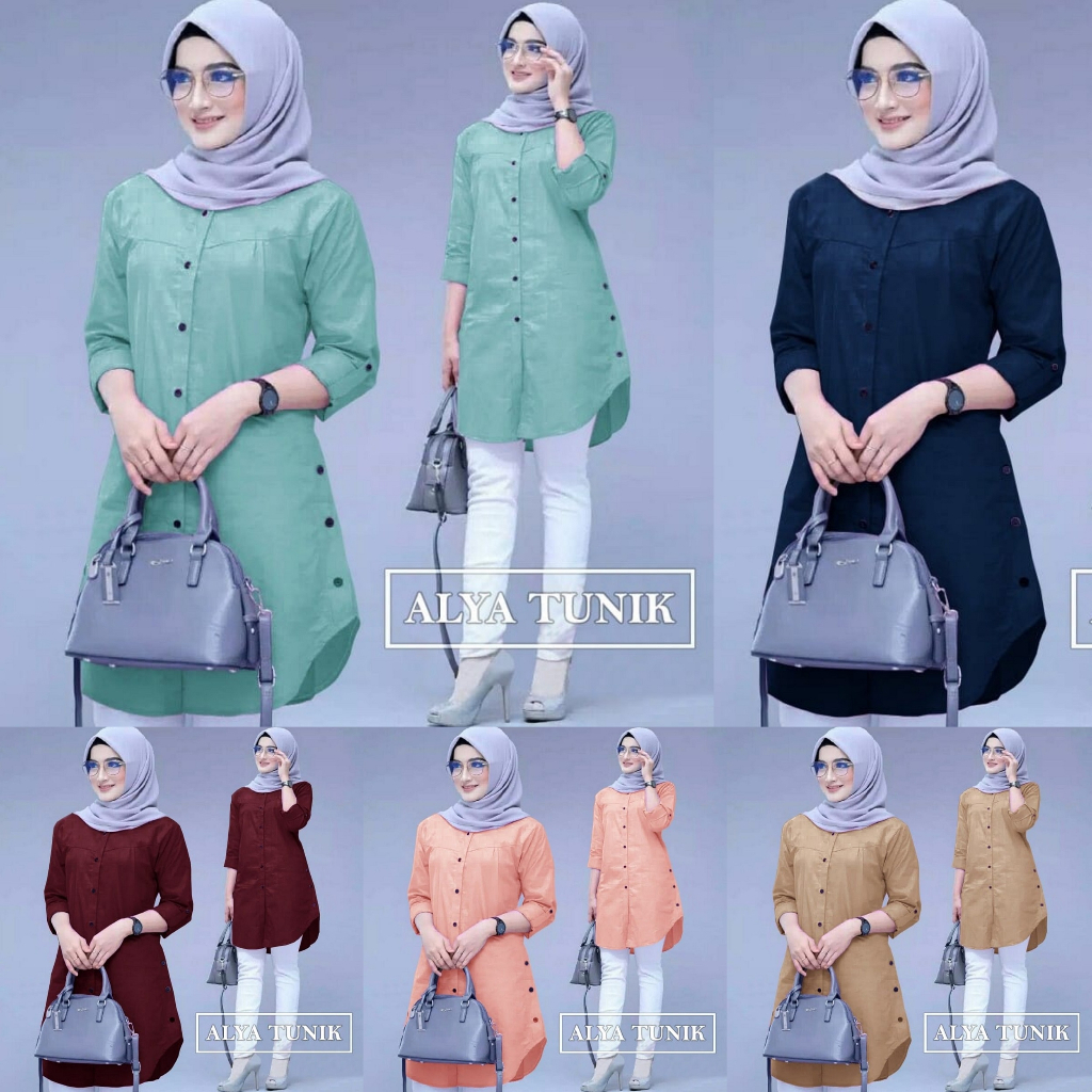 Tunik Wanita fit size L XXL LD 108-116 baju muslim simple lengan panjang skoder pakaian kerja polos 