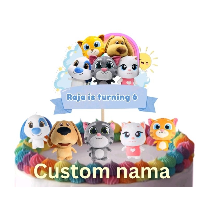Tahan Lama Custom Nama Topper Cake Talking Tom , Tom And Friends, Hiasan Kue Happy Birthday