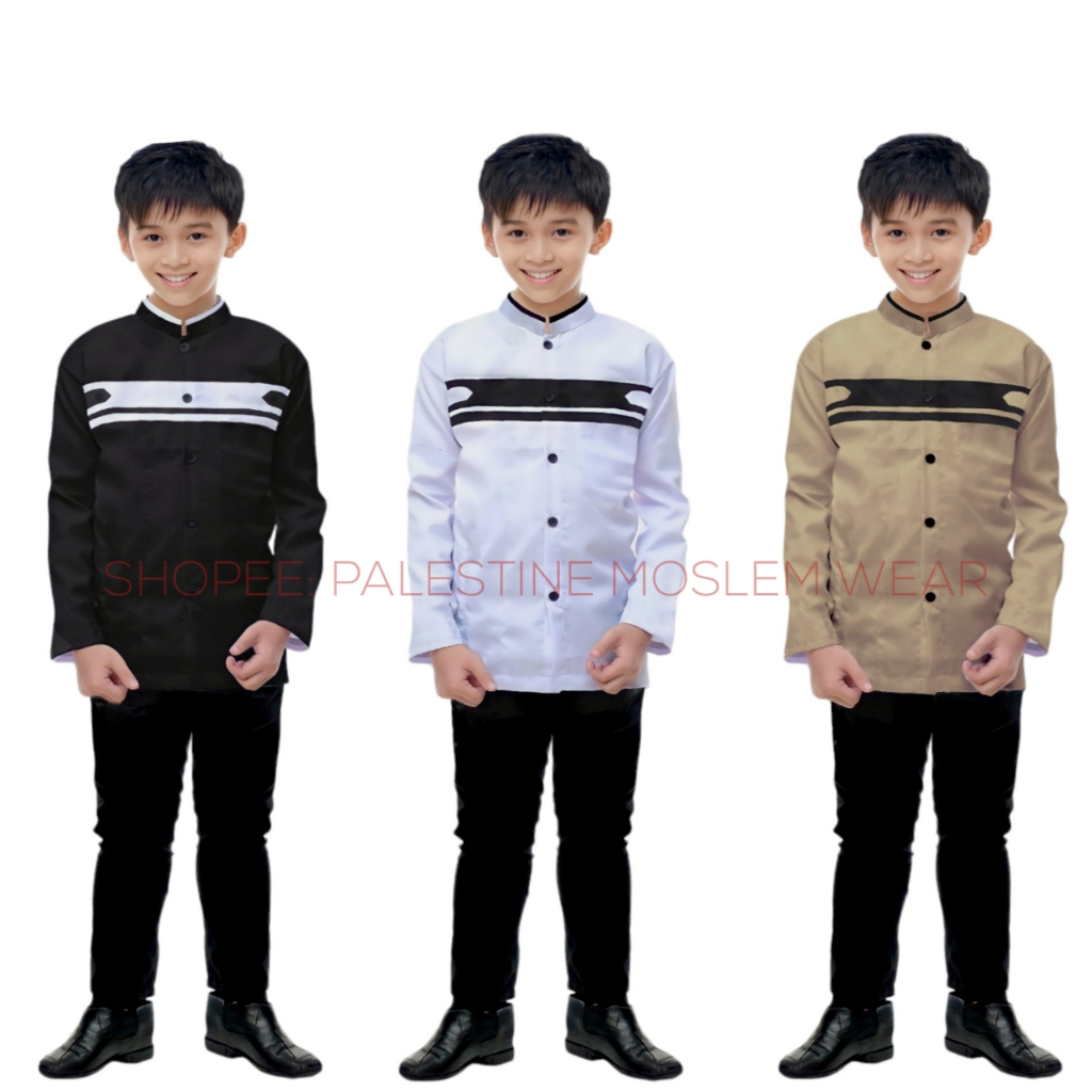 Baju Koko Ngaji Cowok Tpq Anak Remaja Laki Laki Putih Hitam Abu Coklat Seragam Hadroh Grosir Murah