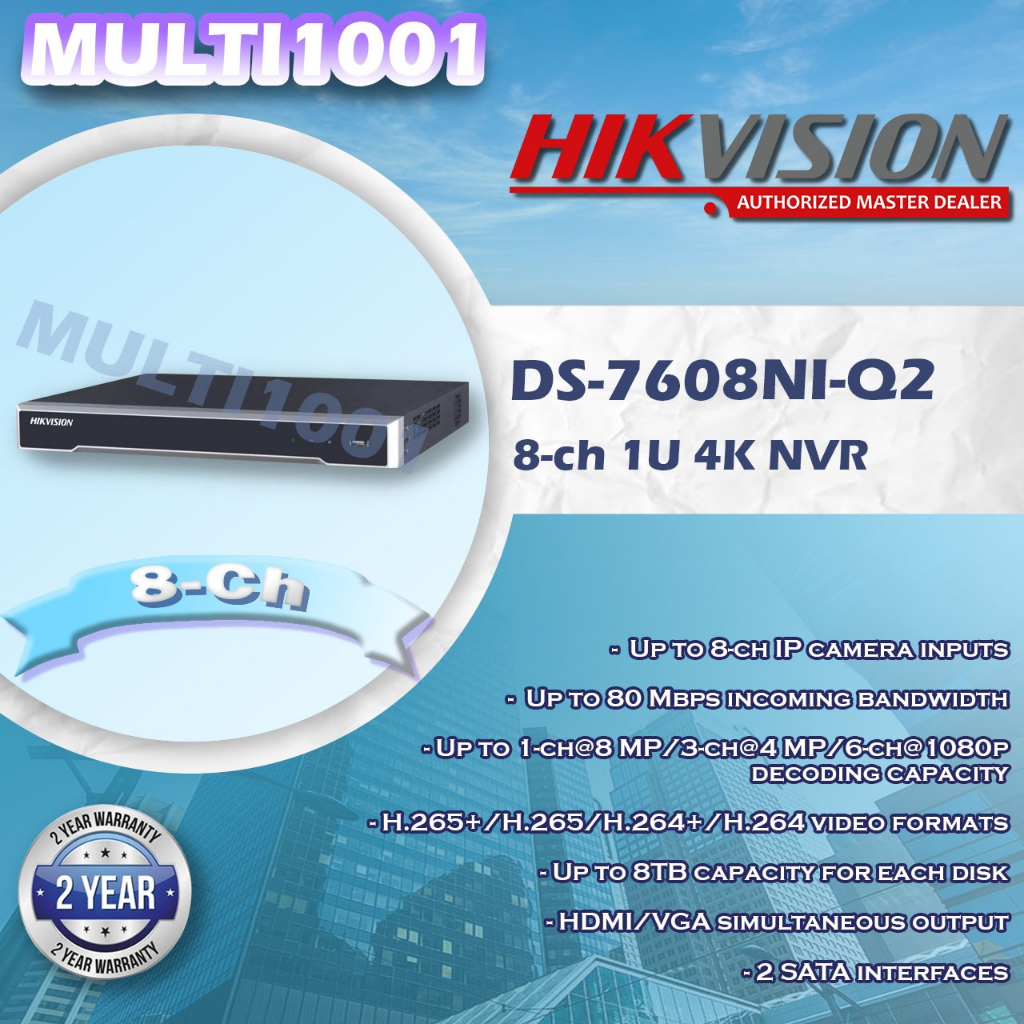 HIKVISION 7608NI-Q2 NVR 8 CHANNEL GARANSI 2 TAHUN