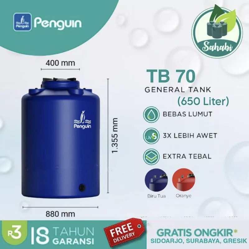 Tandon Air / Tangki Air / Toren Air PENGUIN/PINGUIN Rotamould 3 Ukuran 650 Liter