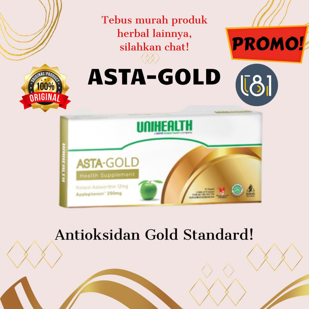Unihealth Soho Astagold Health Supplement Natural Astaxanthin Applephenon 30 kapsul Asta-Gold