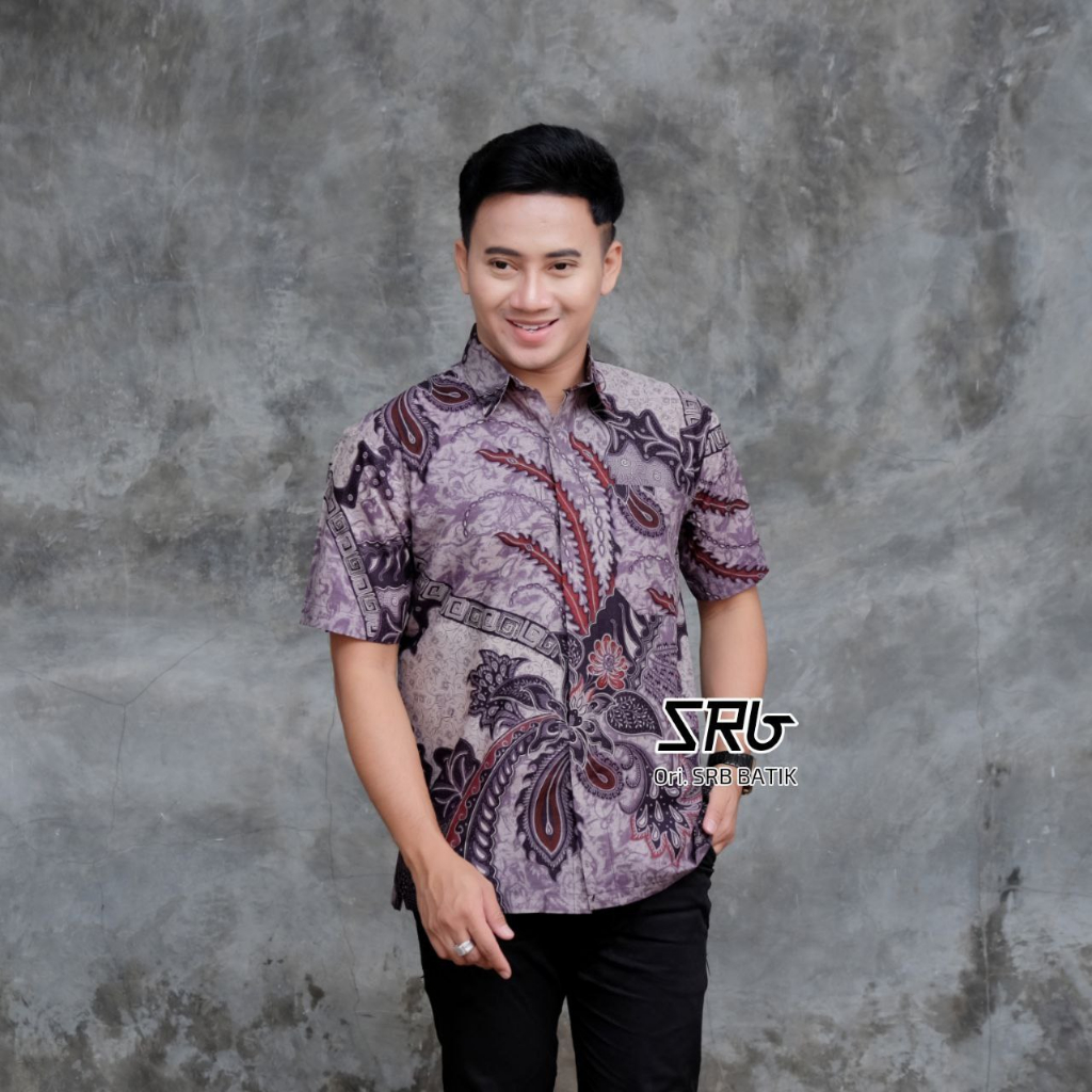 ATASAN KEMEJA BATIK PRIA LENGAN PANJANG WARNA UNGU LILAC PURPLE VIOLET / HEM BATIK PRIA WARNA UNGU M L XL XXL