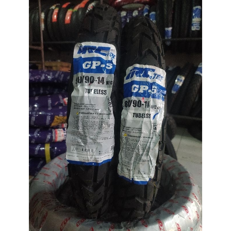 IRC GP5 RING 14 TUBLES BAN LUAR MATIC SEMI TRAIL UKURAN 80/90-14 & 90/90-14 BAN MATIC TUBLES