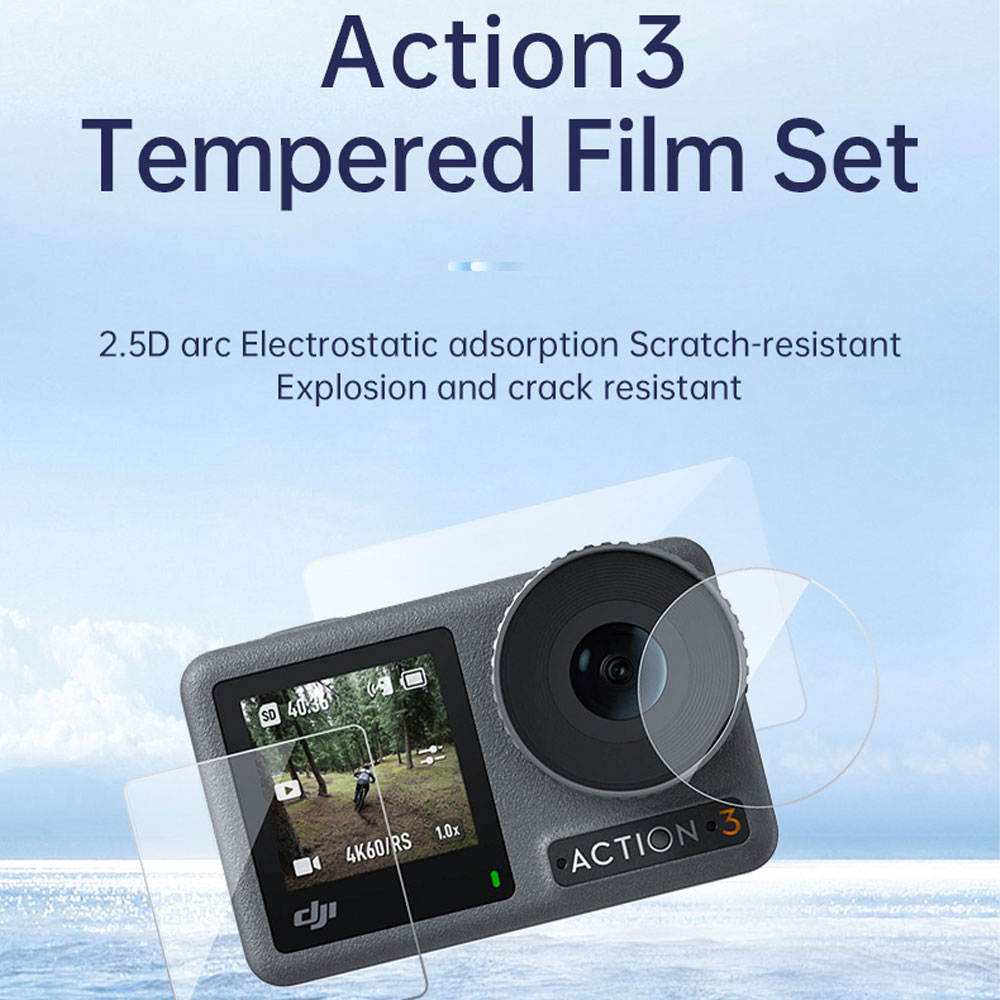 TELESIN Tempered Glass Lens &amp; LCD Screen for DJI Osmo ACTION 3 - OA-FLM-006 - Transparent