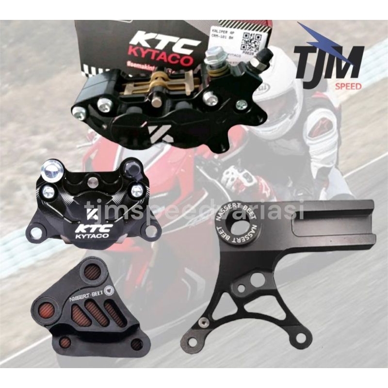 paket set kaliper p2 p4 ktc kytaco depan belakang+ Breket kaliper Nassertbeet New Ninja 250 Fi 2018