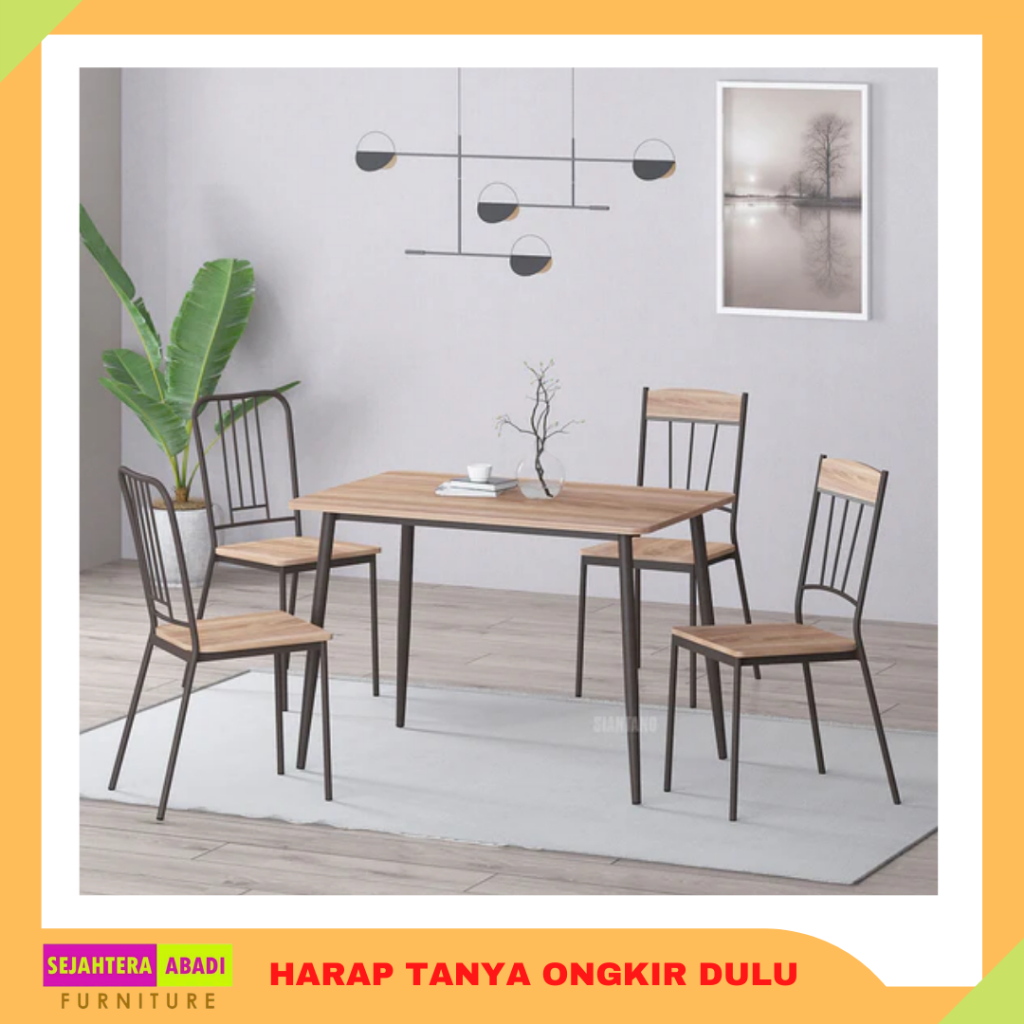 Full set Meja Makan 4 Kursi Minimalis Siantano STM001, STK003, STK004