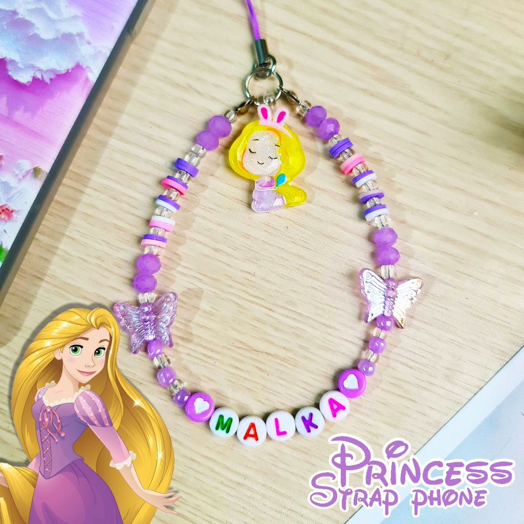 Tali Ponsel, Luggage Tag, Gantungan Kunci, Phone Strap Princess Custom Nama Mr Nanas