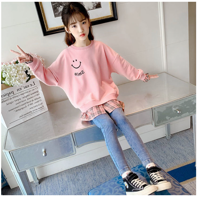 babyfit 3-10thn sweater lengan panjang anak perempuan checked smile blus import my-0709