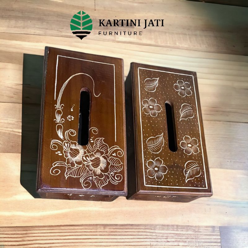 souvenir ukir kotak tisu kayu jati Jepara tempat atau wadah tisu jati ukir ready stock harga super m