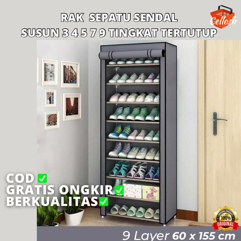 RAK SEPATU SANDAL SUSUN 3 4 5 7 9 TINGKAT TERTUTUP MULTILAYER SHOE RACK CLOTH STORAGE