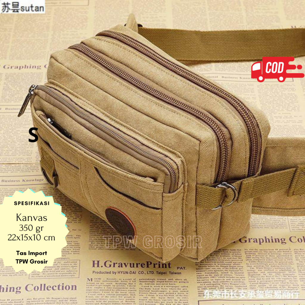 Tas Pinggang hp pria Waistbag Cowok Bahan Kanvas Import Murah