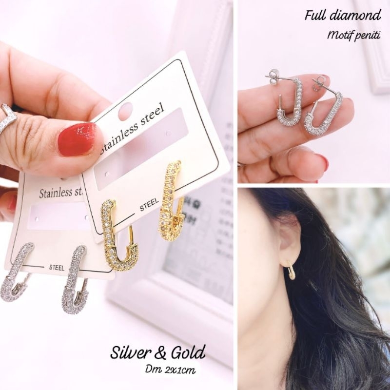 Anting Titanium asli mirip emas asli Premium Quality Anti Karat Anti Alergi Anting Stainless steel Ori At459