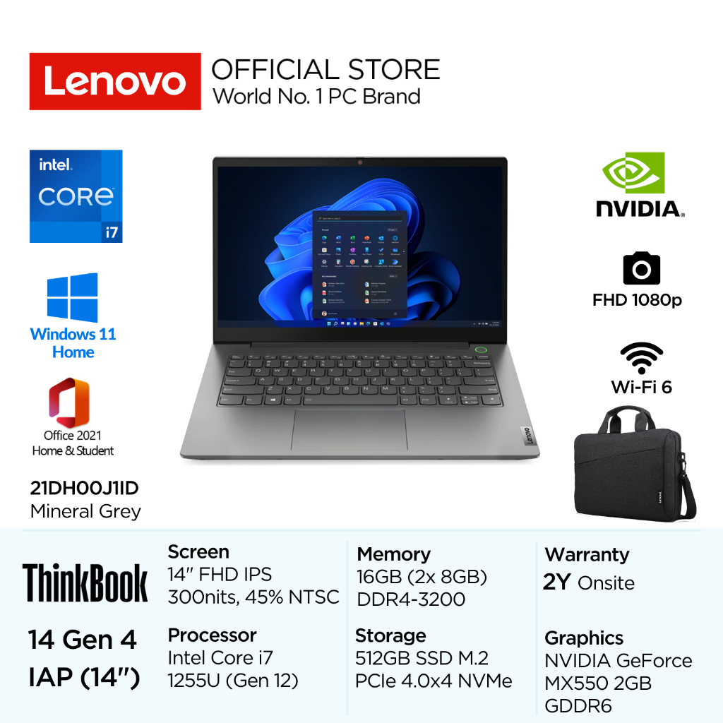 Lenovo ThinkBook 14 Gen 4 IAP J1ID Intel Core i7 1255U Win11 16GB 512GB SSD 14" FHD IPS 45% NTSC Ant