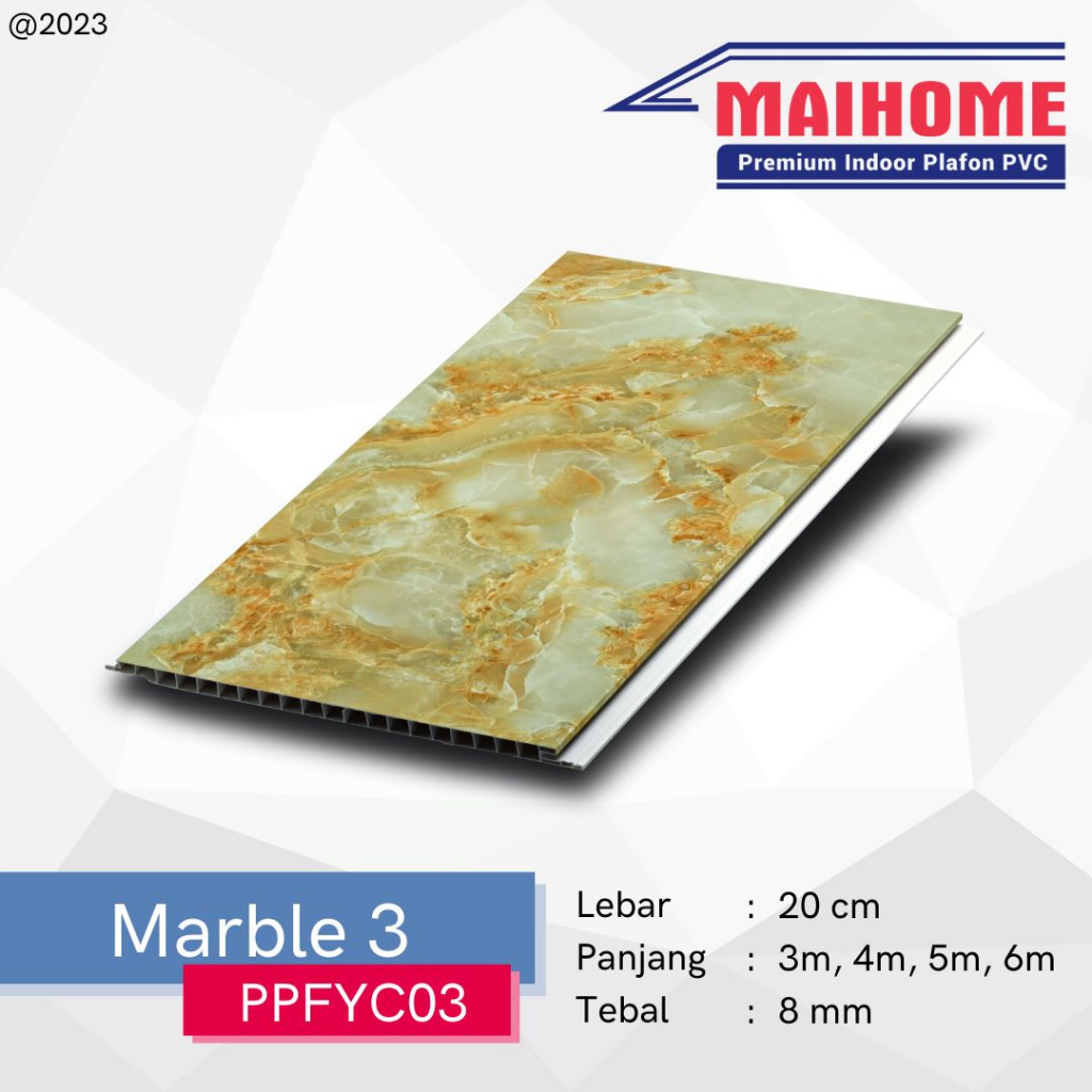 Plafon PVC Minimalis Motif Marble 3  Merk Maihome  Ukuran 400cm x 20cm