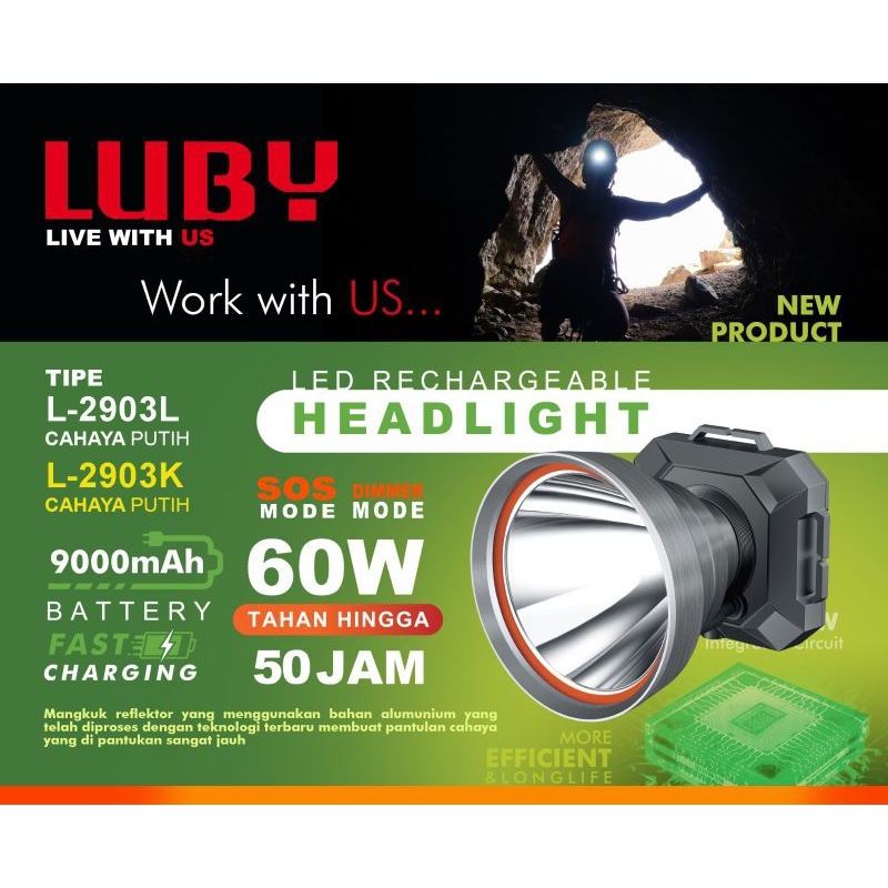 Senter Kepala Luby L-2903 | Headlamp Luby 2903 | Senter Luby 2903