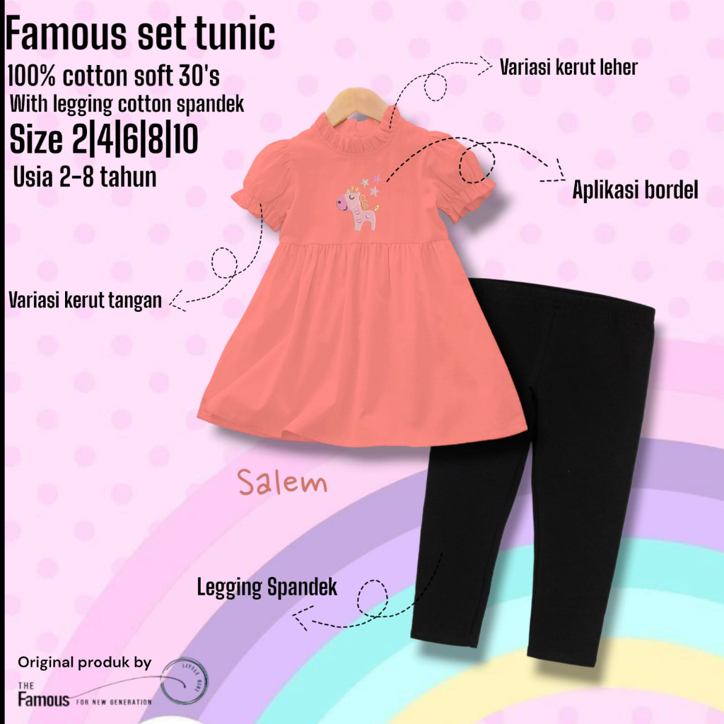 KAOS TUNIK ANAK CEWEK FAMOUS LEGING /BAJU ANAK CEWEK SET TUNIC  LEAGING /TUNIK ANAK PEREMPUAN SETELAN LEGGING