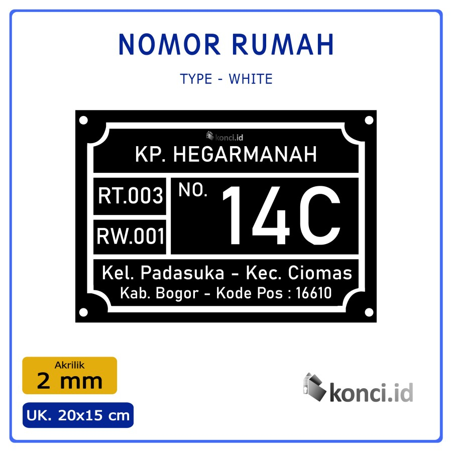 Akrilik Papan Nomor Rumah custom Alamat Motif Pilihan+gantungan kunci