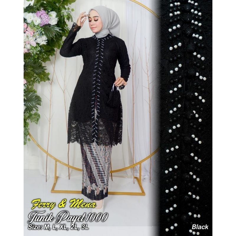 Kebaya Tunik Brukat Kancing Busui Payet Jumbo Ld 130 Baju Pesta Kondangan Wisuda Wanita Modern