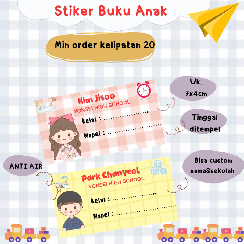 

(PROSES 1 HARI JADI)Stiker CUSTOM Label Buku Pelajaran Custom KOREAN KIDS