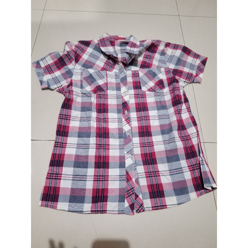 atasan kotak wanita Pink putih abu /kemeja wanita/baju preloved