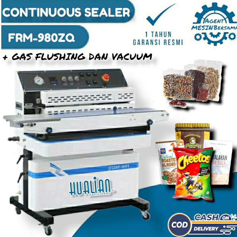Mesin Continuous Band Sealer FRM-980 ZQ Mesin Segel Plastik Pengisi Angin Nitrogen Dalam Kemasan Pro