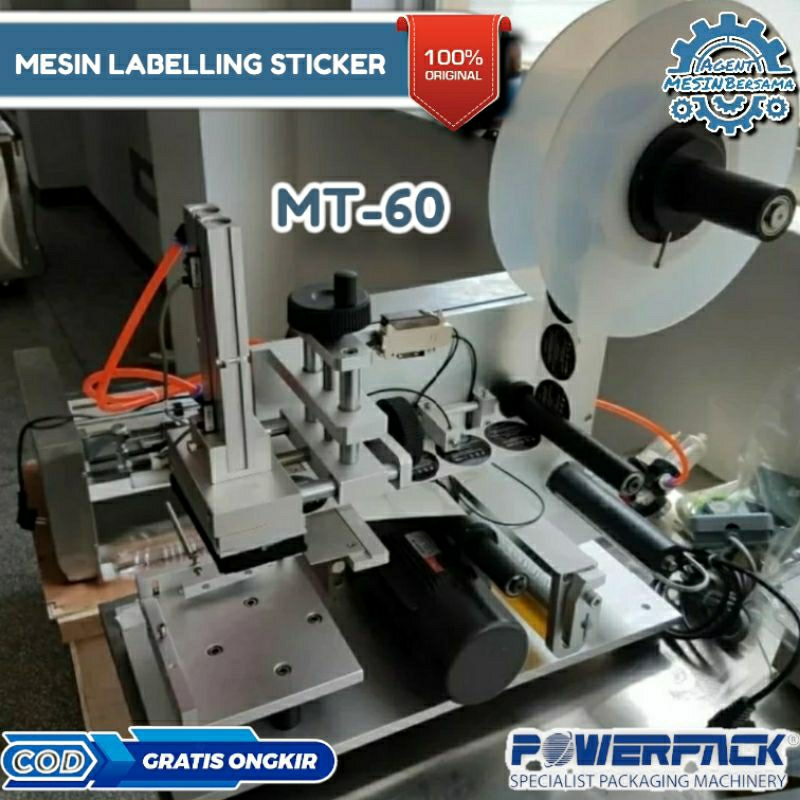 Mesin Labelling Sticker Botol MT-60 Mesin Tempel Sticker Label Kemasan Produk Botol Flat Powerpack