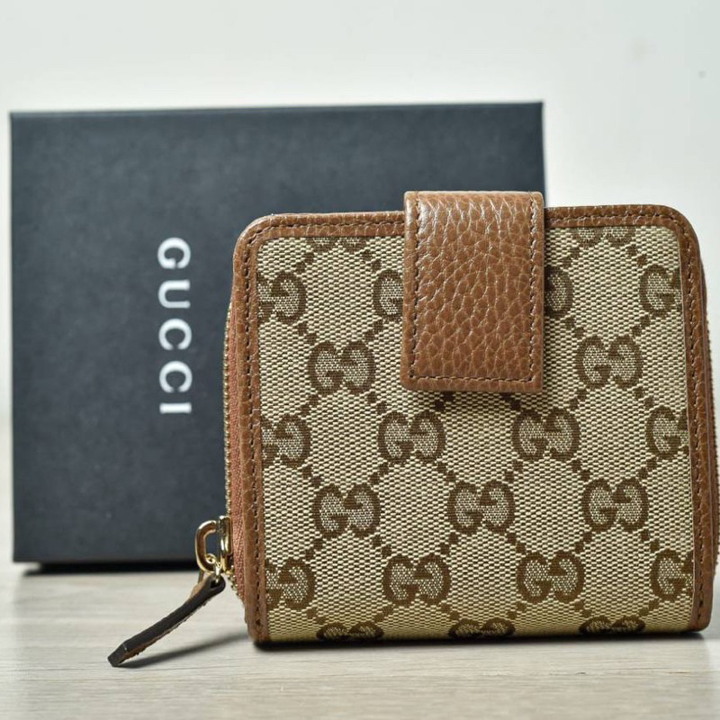 GUCCI GG CANVAS FRENCH WALLET IN BEIGE ZIP AROUND