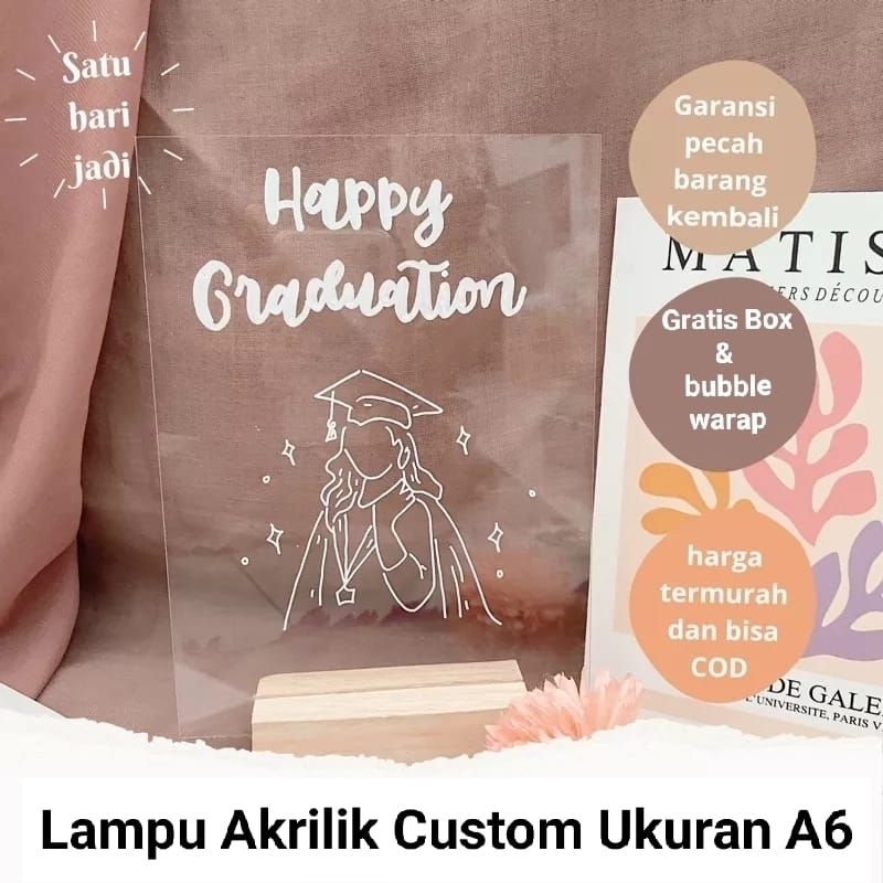 Akrilik Lampu Custom Ukuran A6 Lampu Akrilik Kado Hampers