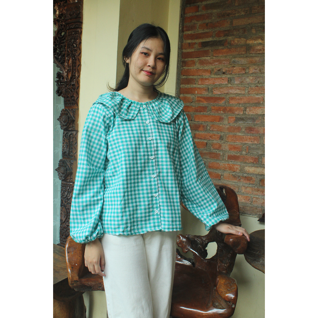 Emma Blouse | Atasan Wanita | Blouse Wanita | Blouse Kotak Kotak | Plaid Blouse | Blouse Korea
