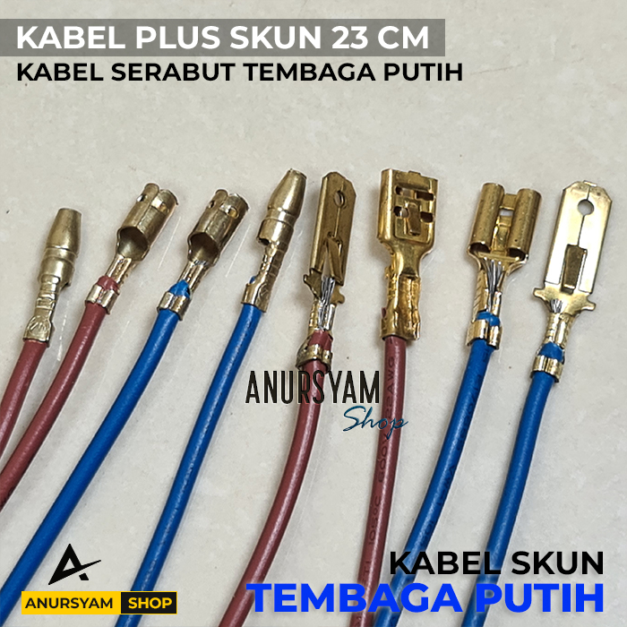 1 Set Kabel Skun Bulat Gepeng Biru Coklat Kabel Tembaga Putih 23 CM