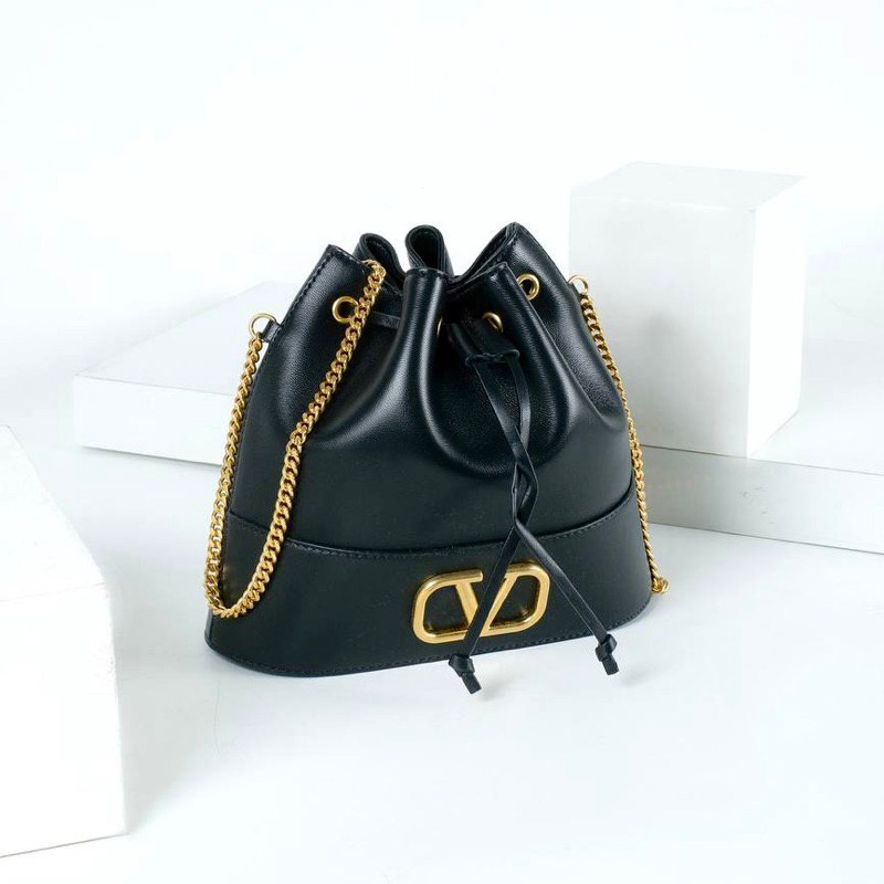 Valentino Vlogo Mini Bucket Bag In Nappa Signature Chain Black