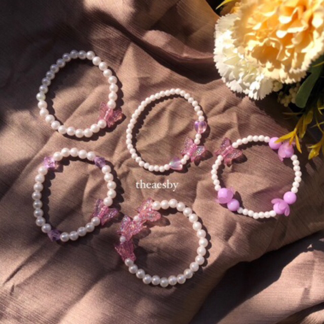 (TANPA PO) PURPLE MARIPOSA BRACELET, GELANG MANIK UNGU SERIES, GELANG MANIK KUPU, GELANG KPOP, BRACELET BEADS, BRACELET PEARL