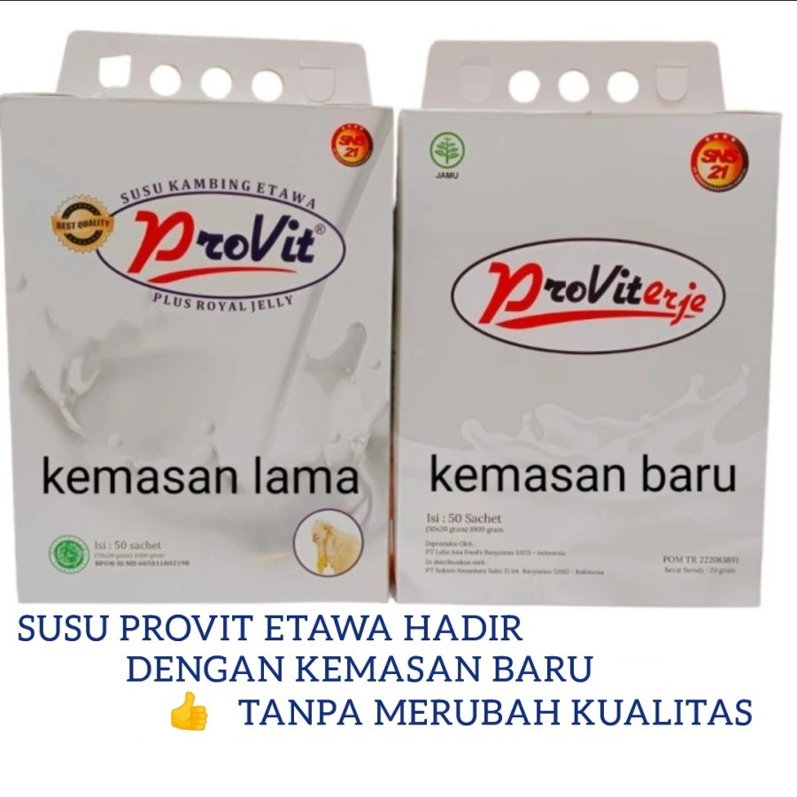 

Susu Bubuk Kambing Etawa Provit Proviterje 1 Box isi 50 Sachet Original Plus Royal Jelly