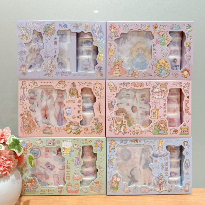 

Sticker Roll Set 2D (4x8) Washi Tape Waterproof / Stiker Dekorasi