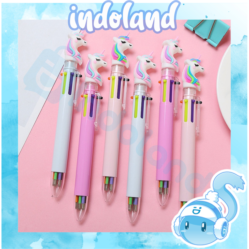 

☀INDOLAND☀ Pena Mekanik 6 Warna Pena Unicorn 6 Warna Pulpen Mekanik Karakter Unicorn Import S081