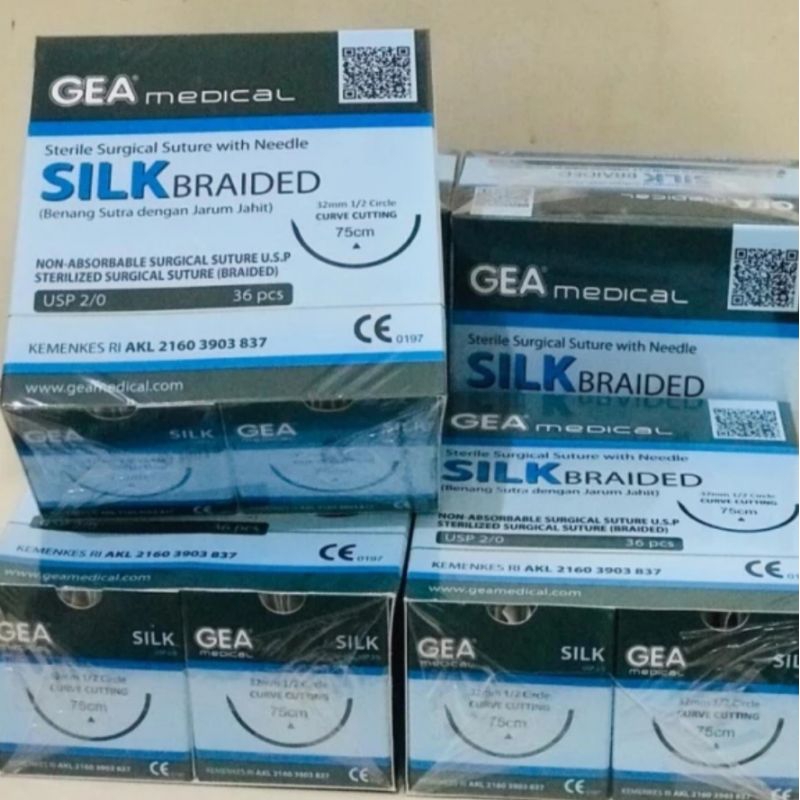 Catgut Silk Braided GEA Medical 2/0 + Jarum 3/0 + Jarum