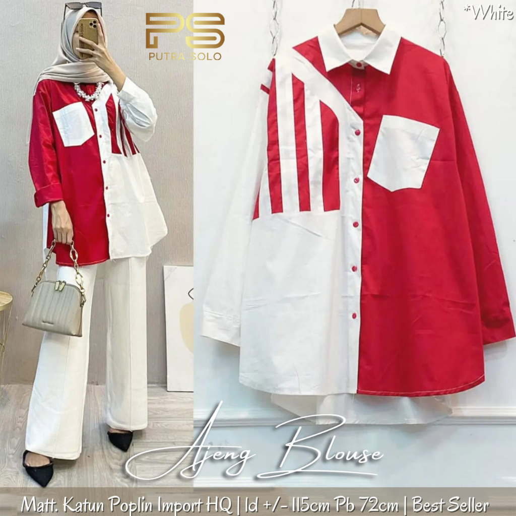 Blouse Atasan Wanita Katun Poplin Import LD 115-120 Ajeng, Arabelle, Merdeka, Sheina By Putra Solo