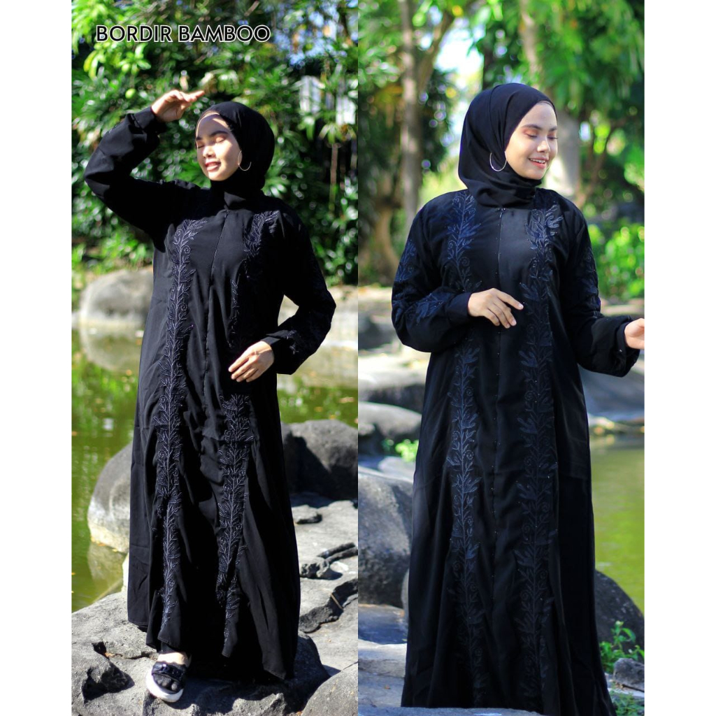 pusat grosir abaya gamis hitam jetblack bordir bamboo gratis ongkir se indonesia