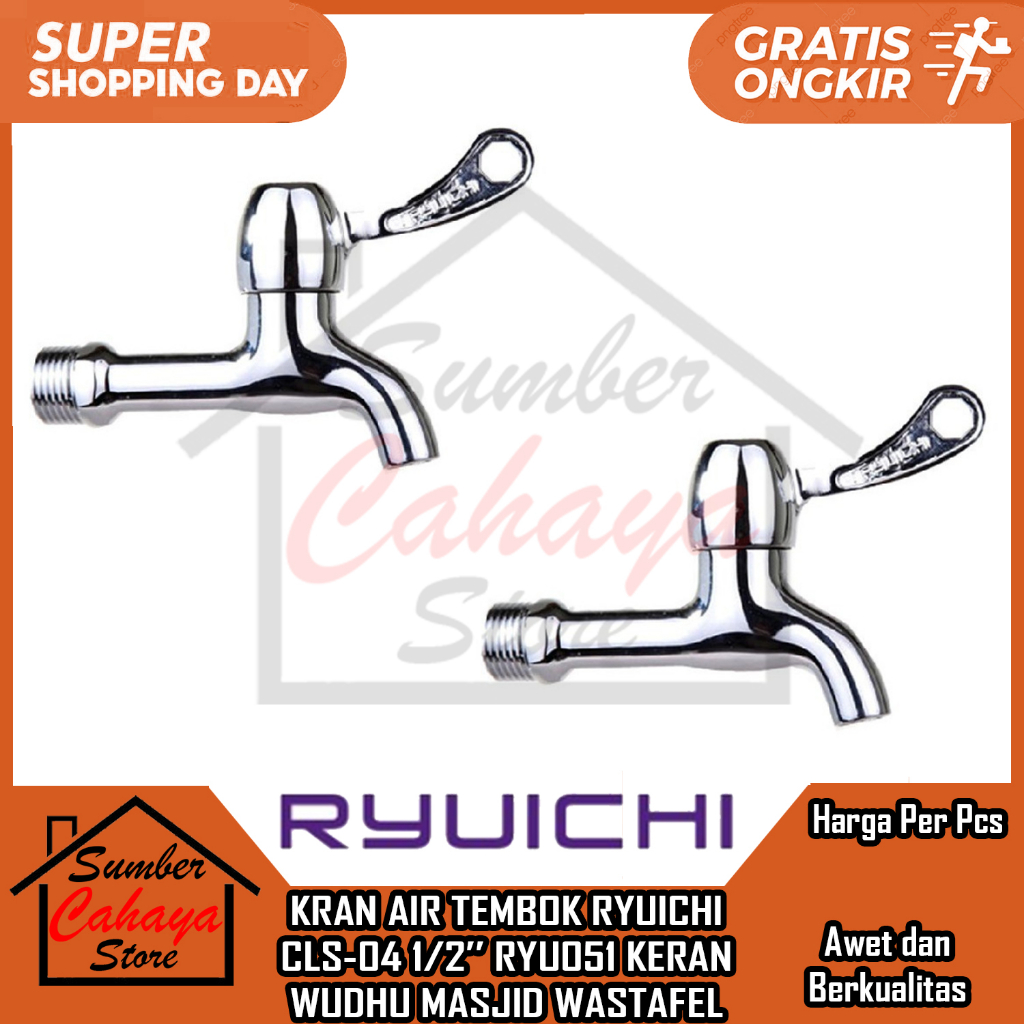 KRAN AIR DINDING RYUICHI CLS-04 1/2’’ RYU051 KERAN WUDHU MASJID WASTAFEL WC KAMAR MANDI TAMAN KRAN A