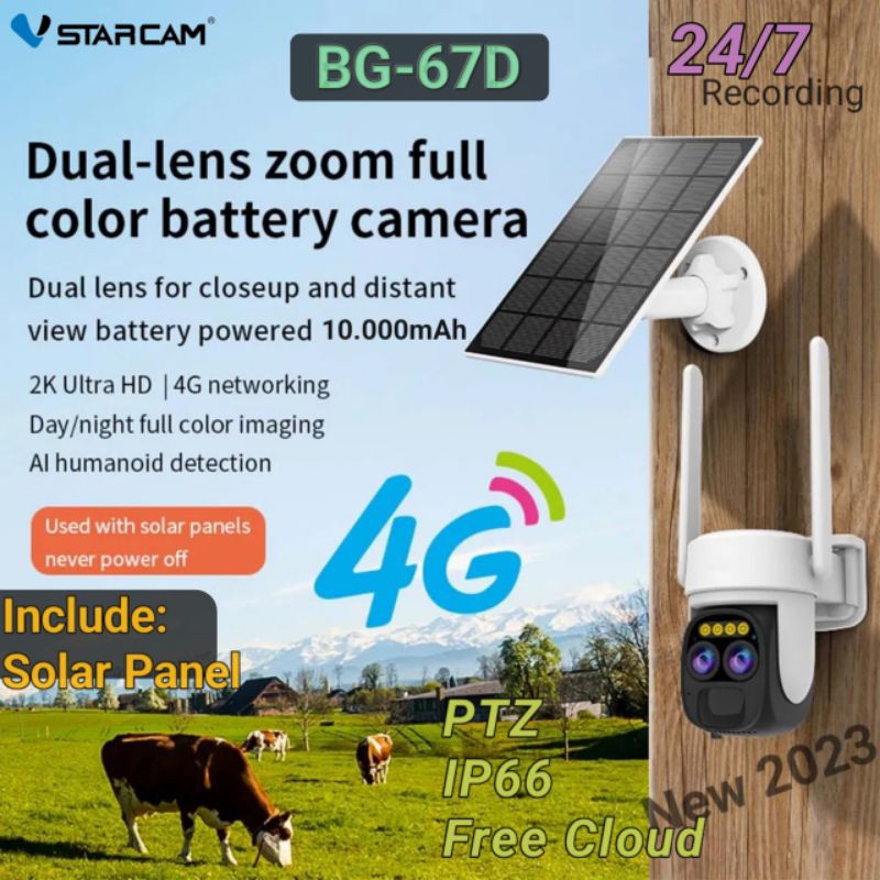 cctv outdoor kamera cctv 4G Vstarcam BG67D solar panel zoom lens PTZ waterproof IP66