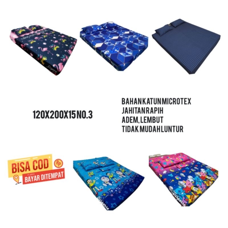 Sarung Kasur Sprei Resleting 120x200x15 No.3 Bahan Katun Microtex Tebal Halus Adem jahitan Rapih Mur
