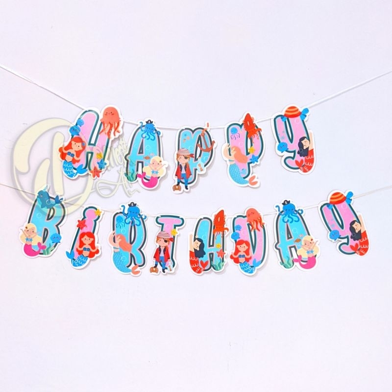 Banner shape mermaid / Bunting Flag mermaid / hiasan ultah hbd mermaid