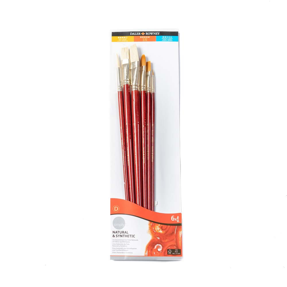 

Daler Rowney Kuas Simply Oil Mixed Set 6Pcs - Natural & Sintetis, Untuk Cat Akrilik, Minyak, Tempera